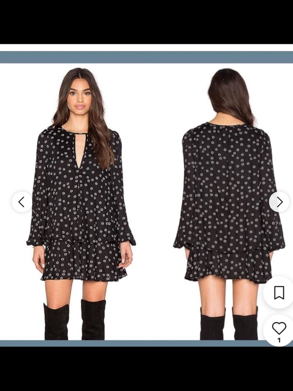 Free People Black Long Sleeve Dress with Cream and Red Medallion Print